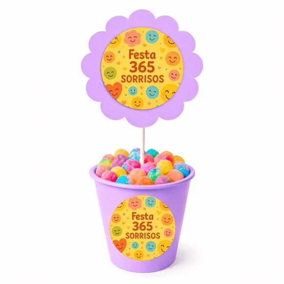 Centro de Mesa Flor Personalizado Festa 365 Sorrisos