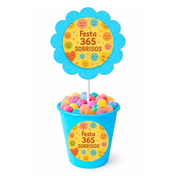 Centro de Mesa Flor Personalizado Festa 365 Sorrisos