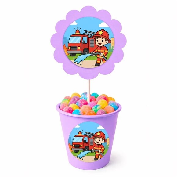 Centro de Mesa Flor Personalizado Festa Bombeiros