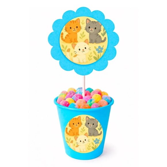 Centro de Mesa Flor Personalizado Gatinhos