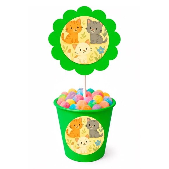 Centro de Mesa Flor Personalizado Gatinhos