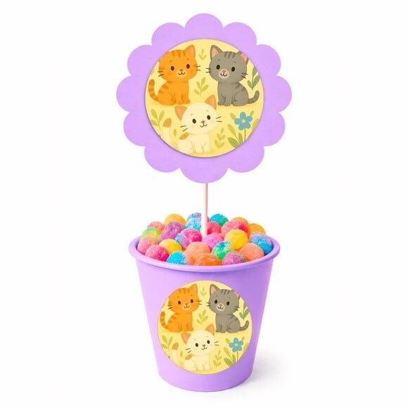Centro de Mesa Flor Personalizado Gatinhos