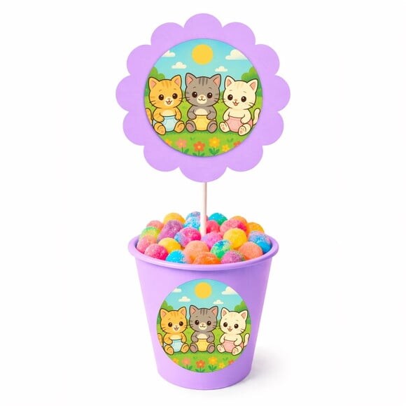 Centro de Mesa Flor Personalizado Gatinhos Baby