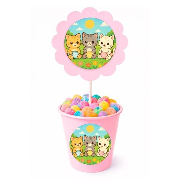 Centro de Mesa Flor Personalizado Gatinhos Baby