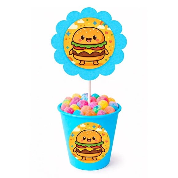 Centro de Mesa Flor Personalizado Hambúrguer Divertido