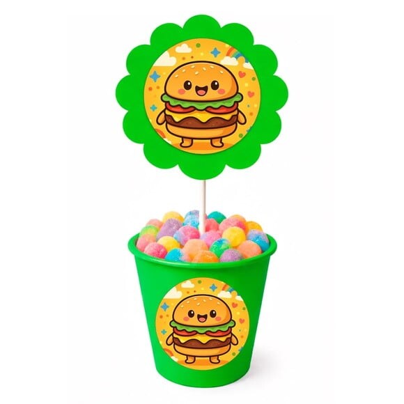 Centro de Mesa Flor Personalizado Hambúrguer Divertido