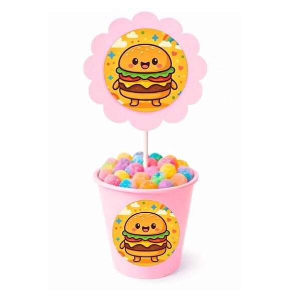Centro de Mesa Flor Personalizado Hambúrguer Divertido