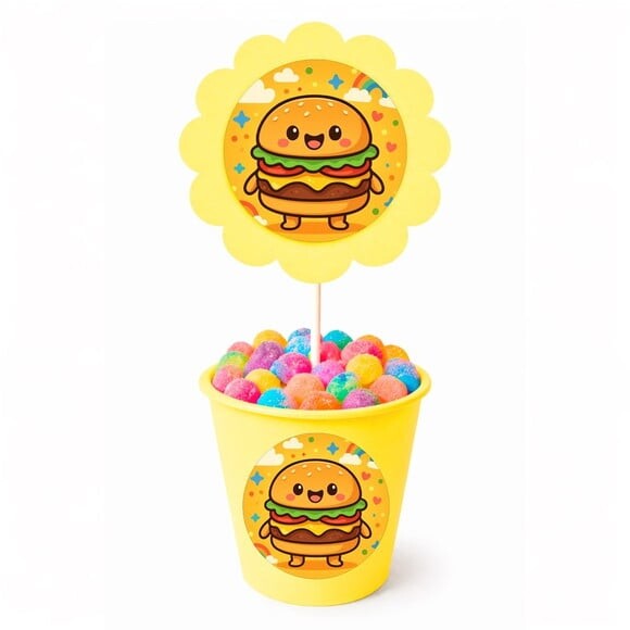 Centro de Mesa Flor Personalizado Hambúrguer Divertido