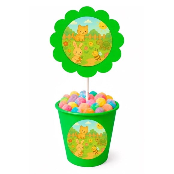 Centro de Mesa Flor Personalizado Jardim dos Bichinhos