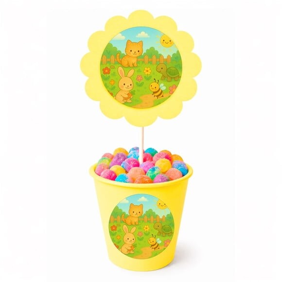 Centro de Mesa Flor Personalizado Jardim dos Bichinhos
