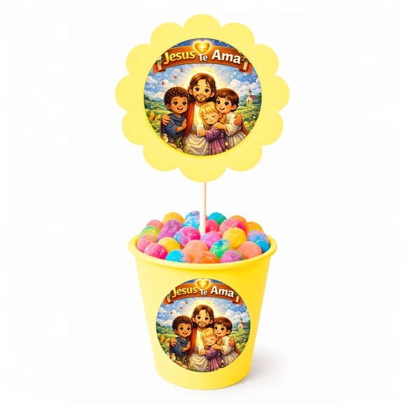 Centro de Mesa Flor Personalizado Jesus Te Ama