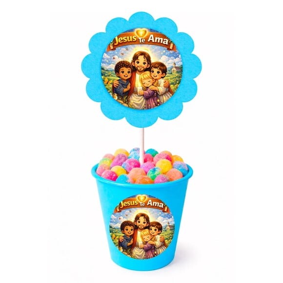 Centro de Mesa Flor Personalizado Jesus Te Ama