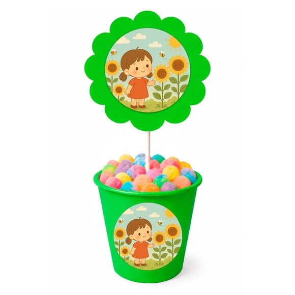 Centro de Mesa Flor Personalizado Jardim dos Girassóis