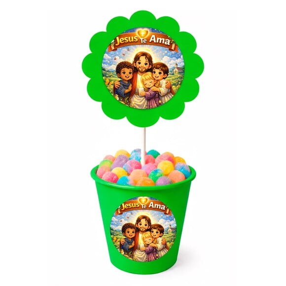 Centro de Mesa Flor Personalizado Jesus Te Ama