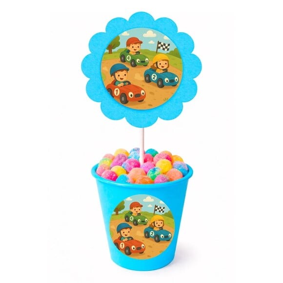 Centro de Mesa Flor Personalizado Kart Infantil