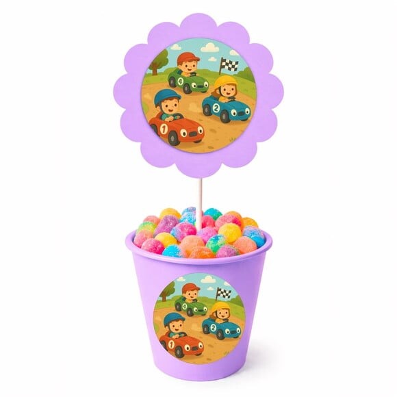 Centro de Mesa Flor Personalizado Kart Infantil