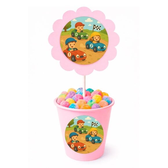 Centro de Mesa Flor Personalizado Kart Infantil
