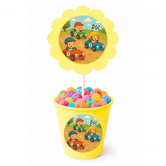 Centro de Mesa Flor Personalizado Kart Infantil