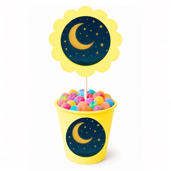 Centro de Mesa Flor Personalizado Lua e Estrelas