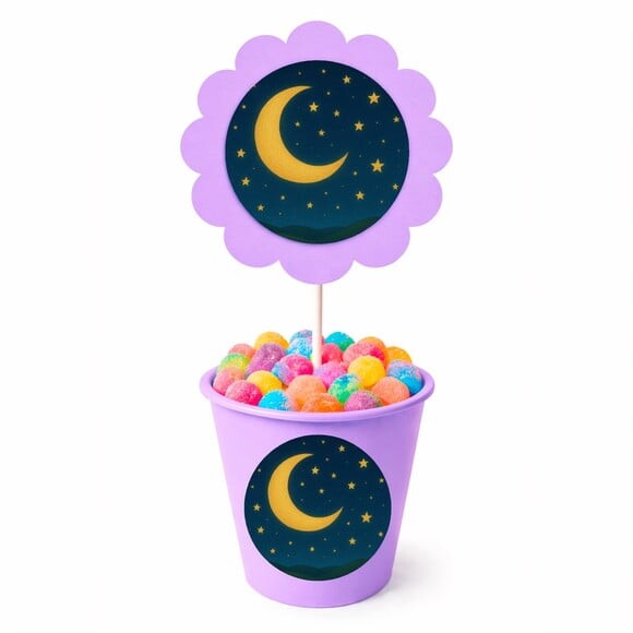 Centro de Mesa Flor Personalizado Lua e Estrelas