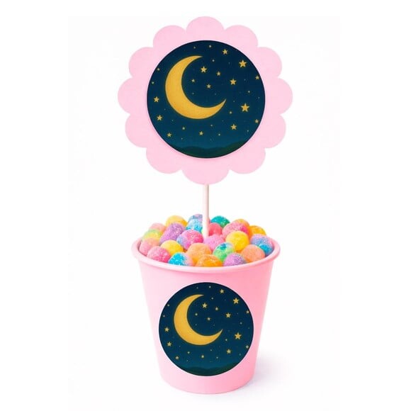 Centro de Mesa Flor Personalizado Lua e Estrelas