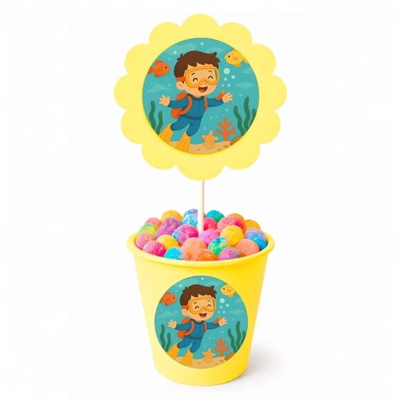 Centro de Mesa Flor Personalizado Menino Mergulhador