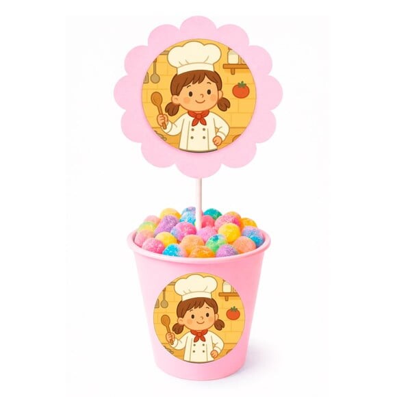 Centro de Mesa Flor Personalizado Mini Chef Menina
