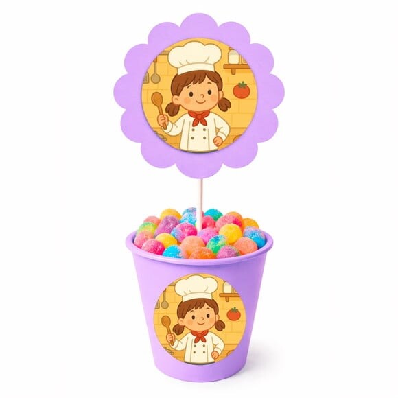 Centro de Mesa Flor Personalizado Mini Chef Menina