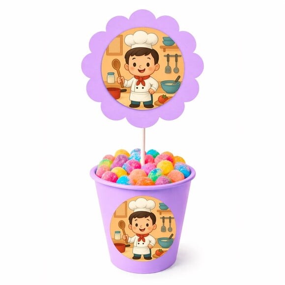 Centro de Mesa Flor Personalizado Mini Chef Menino