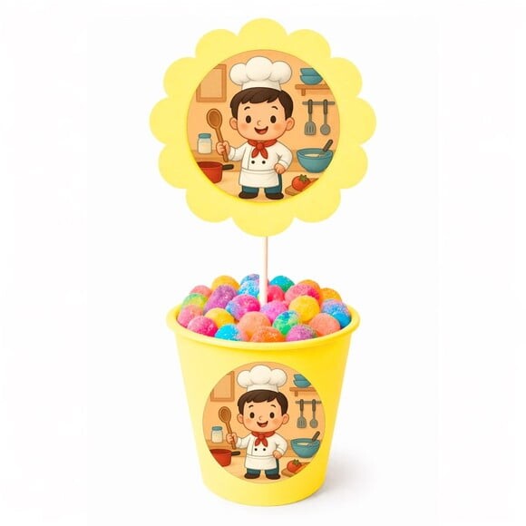 Centro de Mesa Flor Personalizado Mini Chef Menino