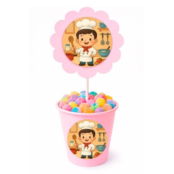 Centro de Mesa Flor Personalizado Mini Chef Menino