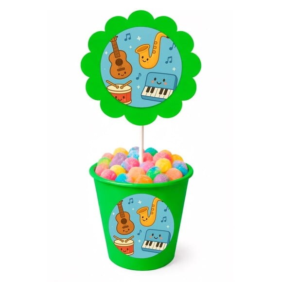 Centro de Mesa Flor Personalizado Músicas Instrumentos