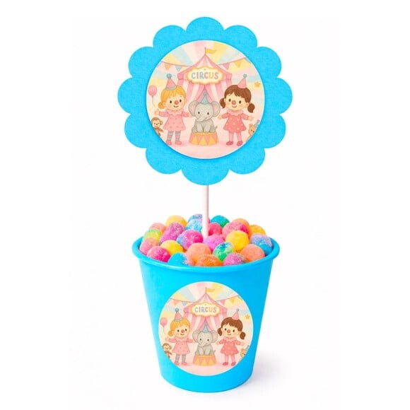 Centro de Mesa Flor Personalizado Palhacinhas Aquarela