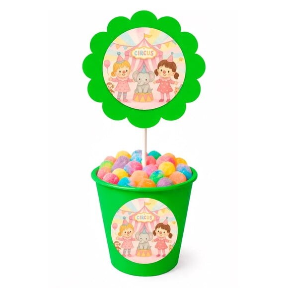 Centro de Mesa Flor Personalizado Palhacinhas Aquarela