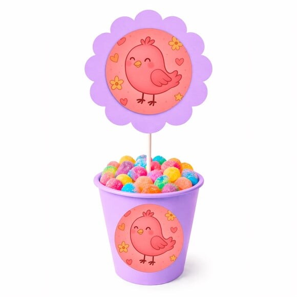 Centro de Mesa Flor Personalizado Passarinho Rosa