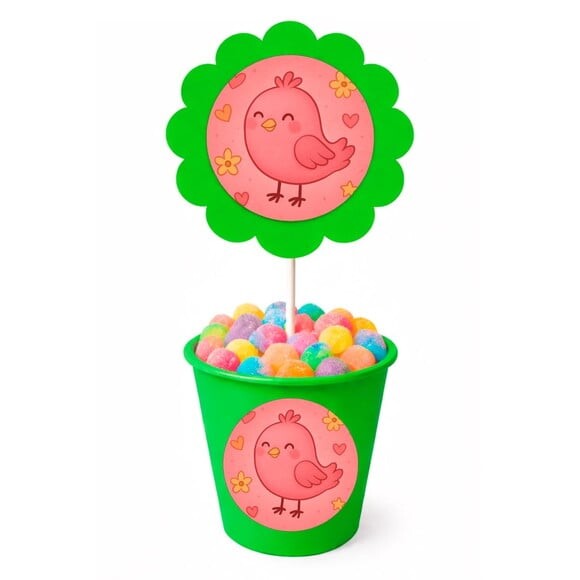 Centro de Mesa Flor Personalizado Passarinho Rosa