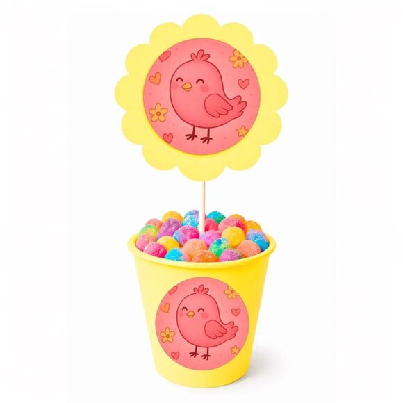 Centro de Mesa Flor Personalizado Passarinho Rosa