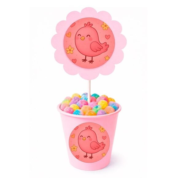 Centro de Mesa Flor Personalizado Passarinho Rosa