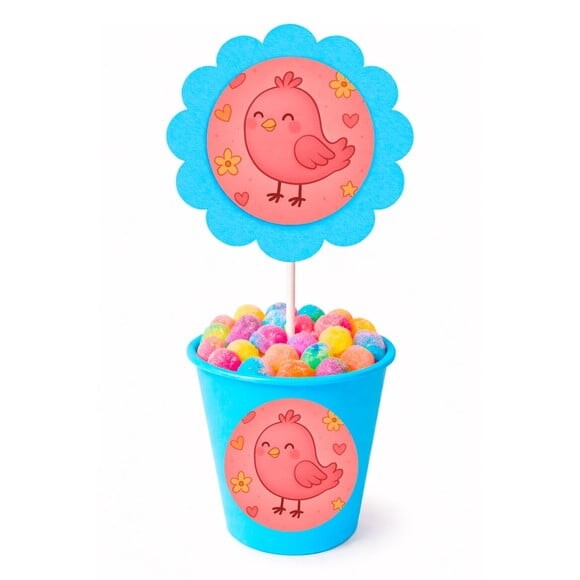 Centro de Mesa Flor Personalizado Passarinho Rosa