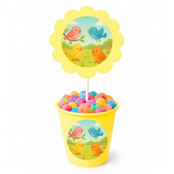 Centro de Mesa Flor Personalizado Passarinhos