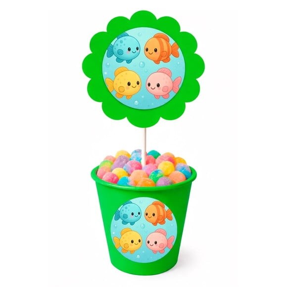 Centro de Mesa Flor Personalizado Peixinhos Baby