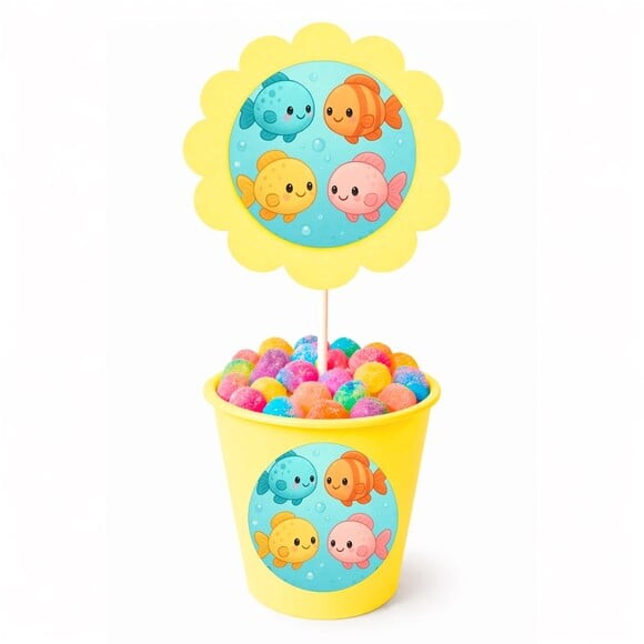 Centro de Mesa Flor Personalizado Peixinhos Baby
