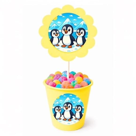 Centro de Mesa Flor Personalizado Pinguins