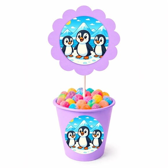 Centro de Mesa Flor Personalizado Pinguins