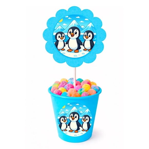 Centro de Mesa Flor Personalizado Pinguins