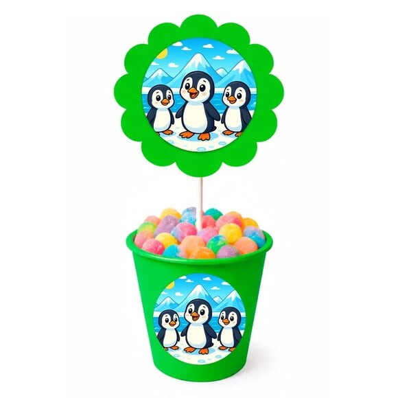 Centro de Mesa Flor Personalizado Pinguins