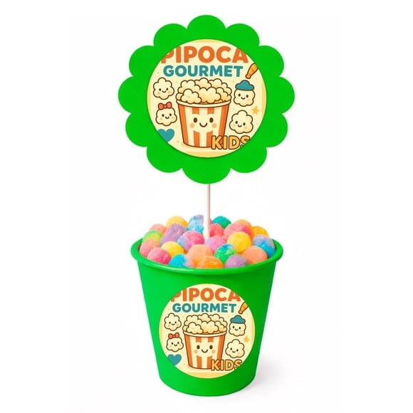 Centro de Mesa Flor Personalizado Pipoca Gourmet Kids