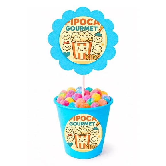 Centro de Mesa Flor Personalizado Pipoca Gourmet Kids