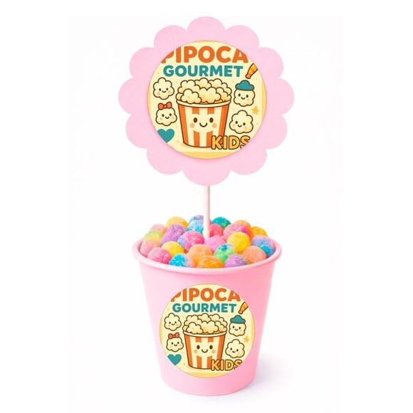 Centro de Mesa Flor Personalizado Pipoca Gourmet Kids