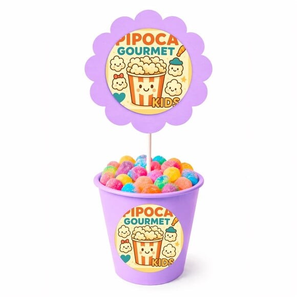 Centro de Mesa Flor Personalizado Pipoca Gourmet Kids